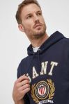 Бавовняна кофта Gant чоловіча колір синій з капюшоном з аплікацією