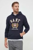 Бавовняна кофта Gant чоловіча колір синій з капюшоном з аплікацією