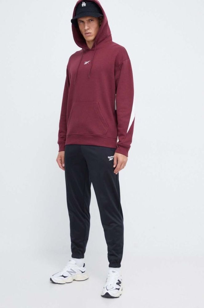 Кофта Reebok Classic чоловіча колір бордовий з капюшоном візерунок фото 2