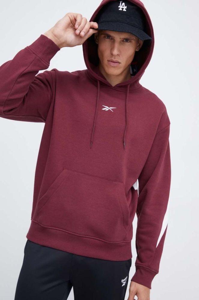 Кофта Reebok Classic чоловіча колір бордовий з капюшоном візерунок фото 3