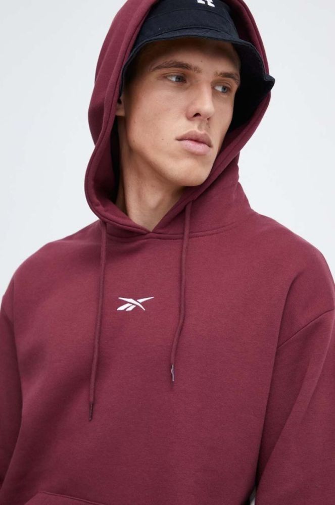 Кофта Reebok Classic чоловіча колір бордовий з капюшоном візерунок фото 4