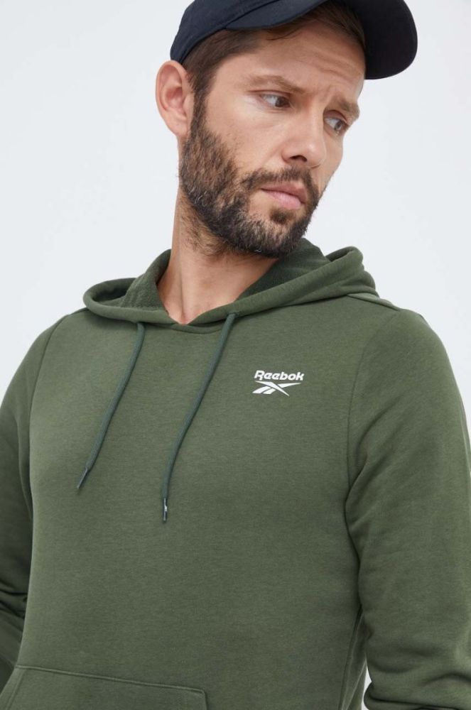 Кофта Reebok чоловіча колір зелений з капюшоном однотонна фото 4