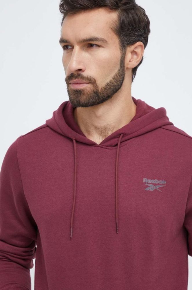 Кофта Reebok чоловіча колір бордовий з капюшоном з принтом (3566994) фото 4