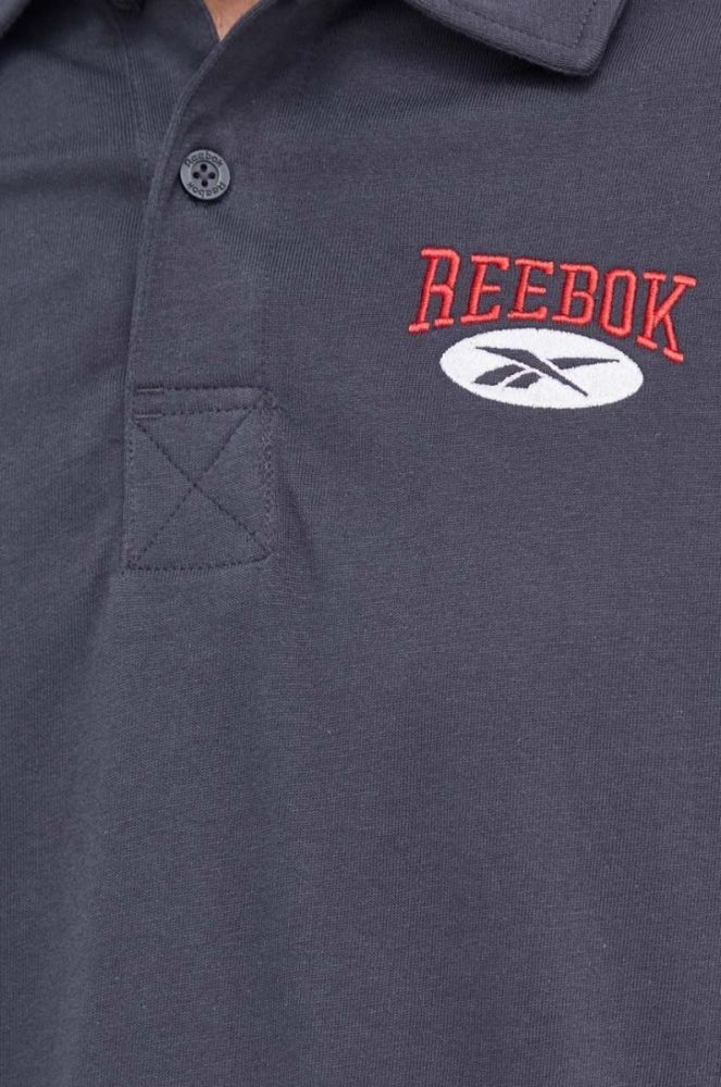 Бавовняний лонгслів Reebok Classic колір сірий з принтом фото 5