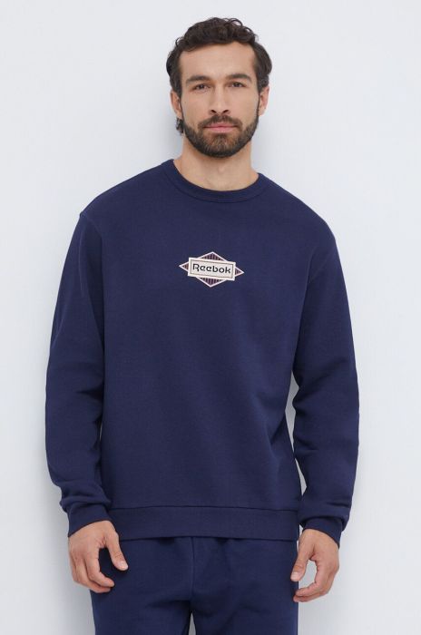 Бавовняна кофта Reebok Classic чоловіча колір синій з принтом