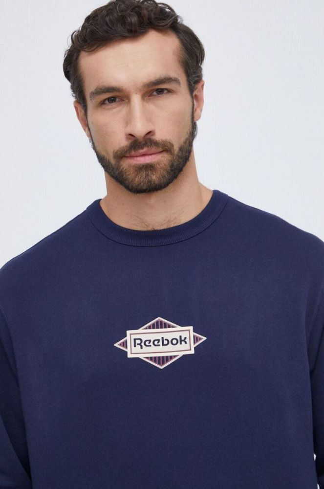 Бавовняна кофта Reebok Classic чоловіча колір синій з принтом фото 4
