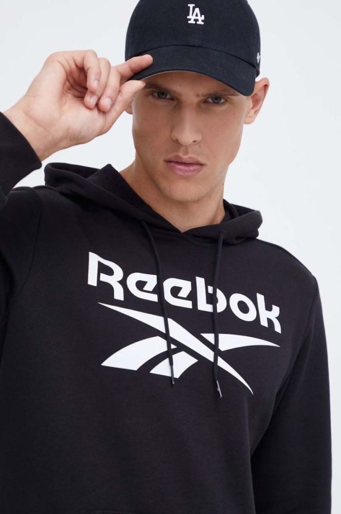 Кофта Reebok чоловіча колір чорний з капюшоном з принтом (3550043) фото 4