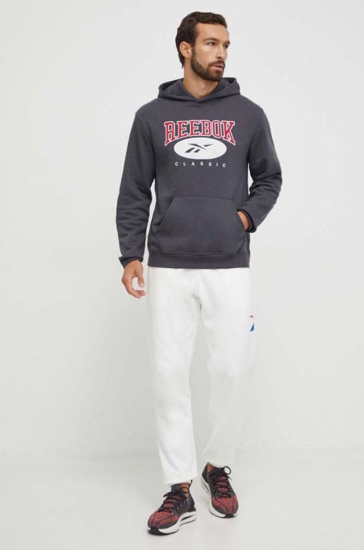 Кофта Reebok Classic чоловіча колір сірий з капюшоном з аплікацією (3567030) фото 2