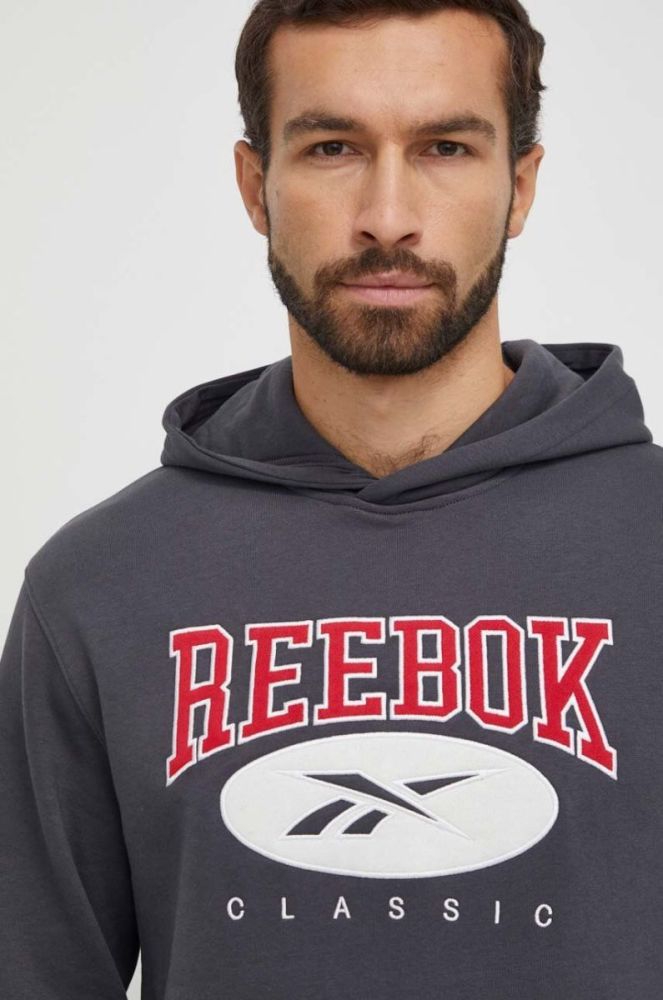 Кофта Reebok Classic чоловіча колір сірий з капюшоном з аплікацією (3567030) фото 4
