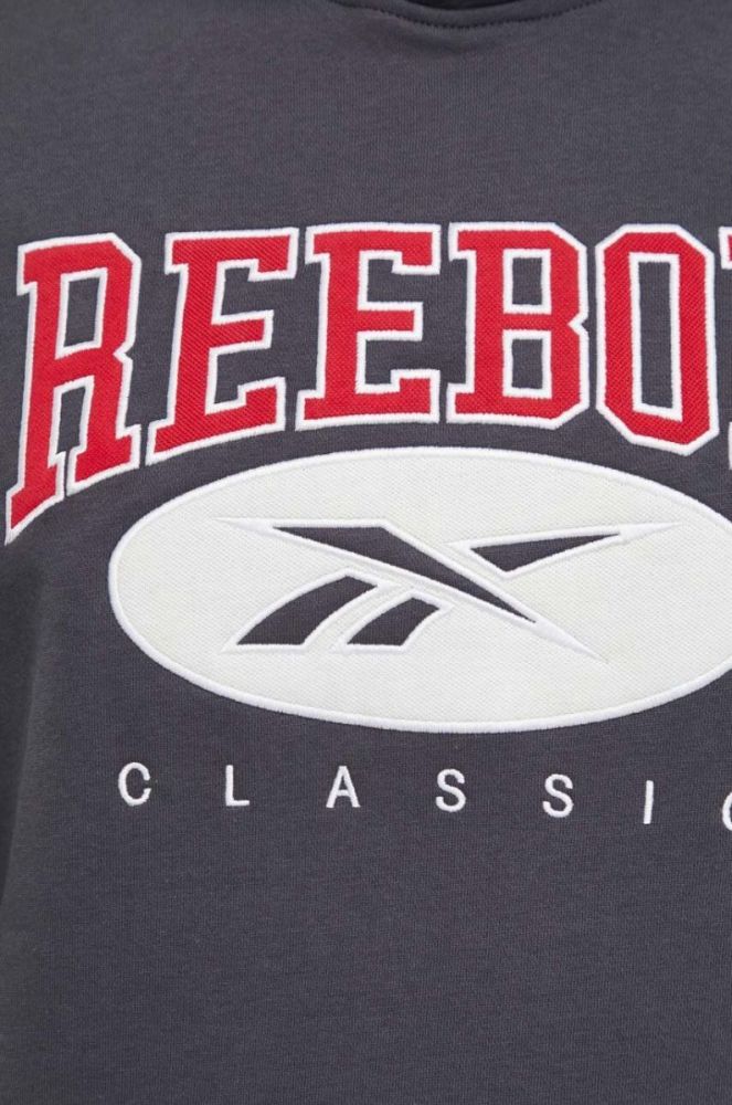 Кофта Reebok Classic чоловіча колір сірий з капюшоном з аплікацією (3567030) фото 5