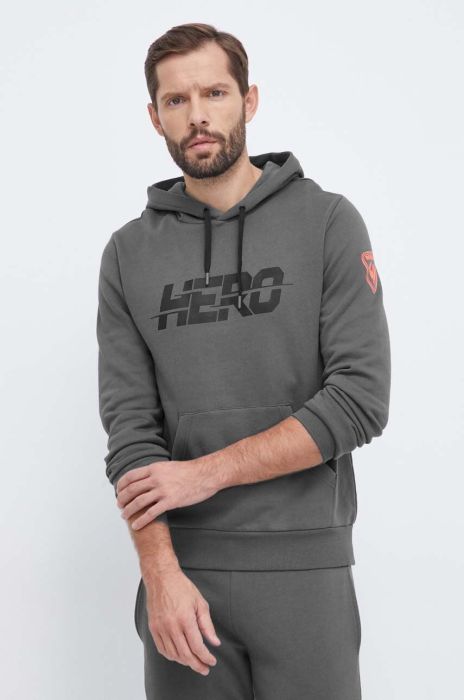 Бавовняна кофта Rossignol HERO чоловіча колір сірий з капюшоном з принтом