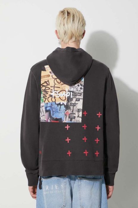 Бавовняна кофта KSUBI чоловіча колір чорний з капюшоном з принтом (3621336)