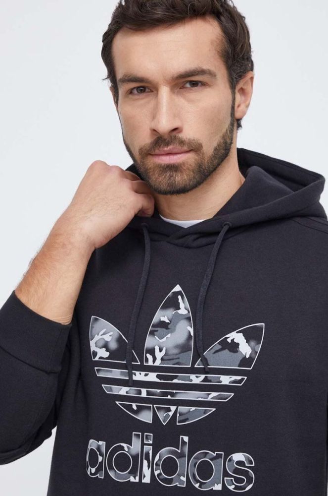 Кофта adidas Originals чоловіча колір чорний з капюшоном з принтом (3617396) фото 4
