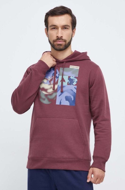 Кофта Burton чоловіча колір бордовий з капюшоном з принтом фото 2