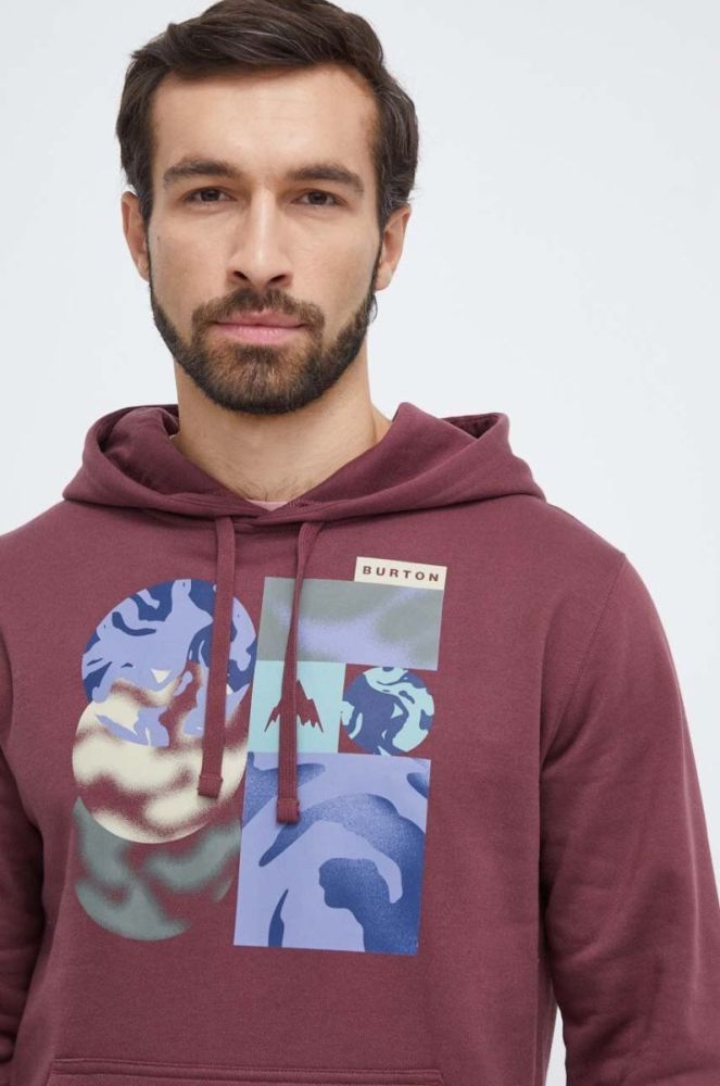 Кофта Burton чоловіча колір бордовий з капюшоном з принтом фото 4