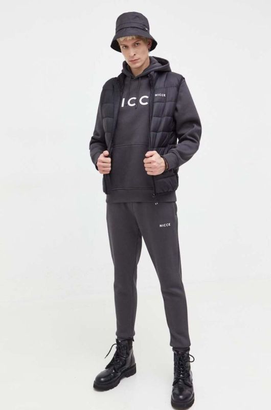 Кофта Nicce чоловіча колір сірий з капюшоном з принтом фото 2