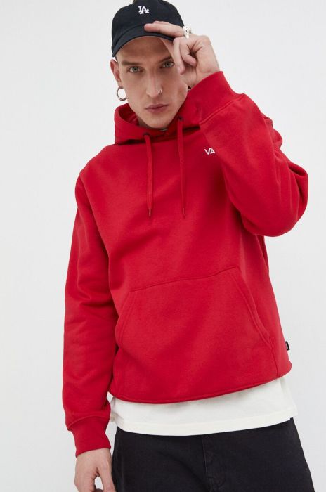 Кофта Vans чоловіча колір червоний з капюшоном однотонна