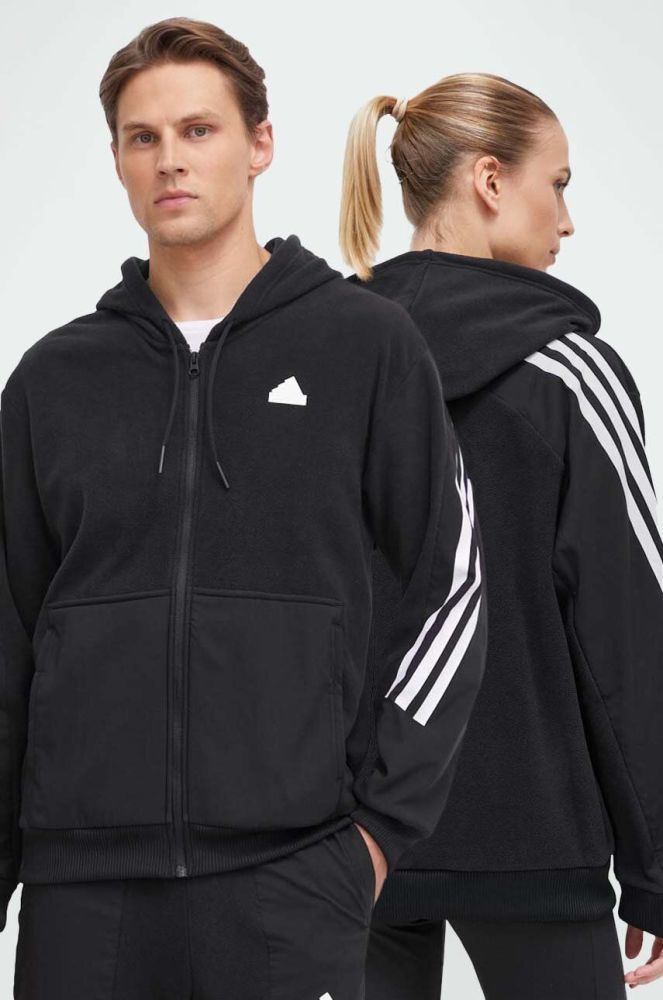 Кофта adidas колір чорний з капюшоном однотонна