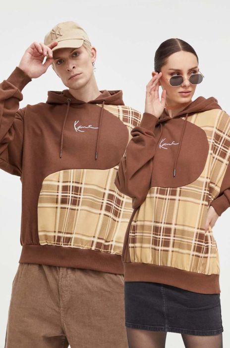 Кофта Karl Kani колір коричневий з капюшоном візерунок