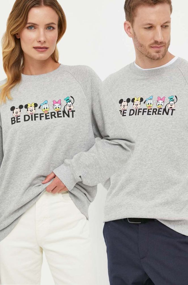 Бавовняна кофта United Colors of Benetton x Disney колір сірий з принтом