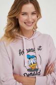 Бавовняна кофта United Colors of Benetton x Disney колір рожевий з капюшоном візерунок