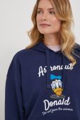 Бавовняна кофта United Colors of Benetton x Disney колір синій з капюшоном з принтом