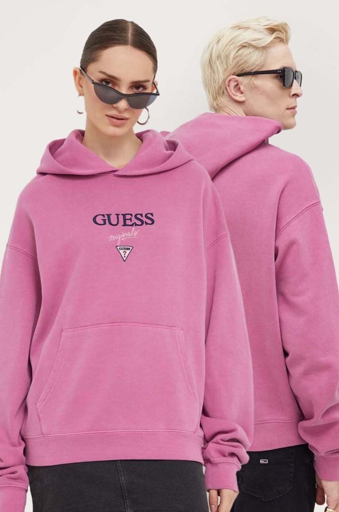 Кофта Guess Originals колір фіолетовий з капюшоном з аплікацією