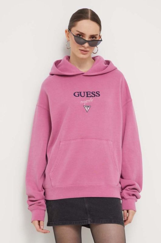Кофта Guess Originals колір фіолетовий з капюшоном з аплікацією фото 2