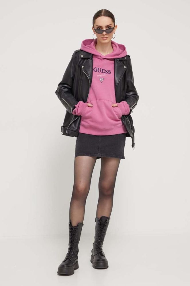 Кофта Guess Originals колір фіолетовий з капюшоном з аплікацією фото 3