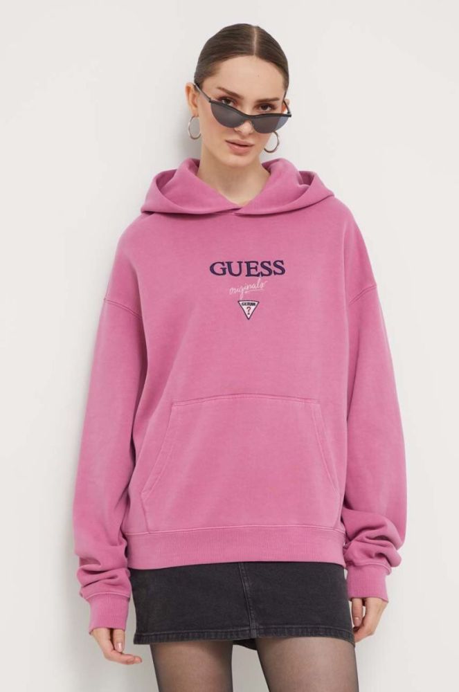 Кофта Guess Originals колір фіолетовий з капюшоном з аплікацією фото 5
