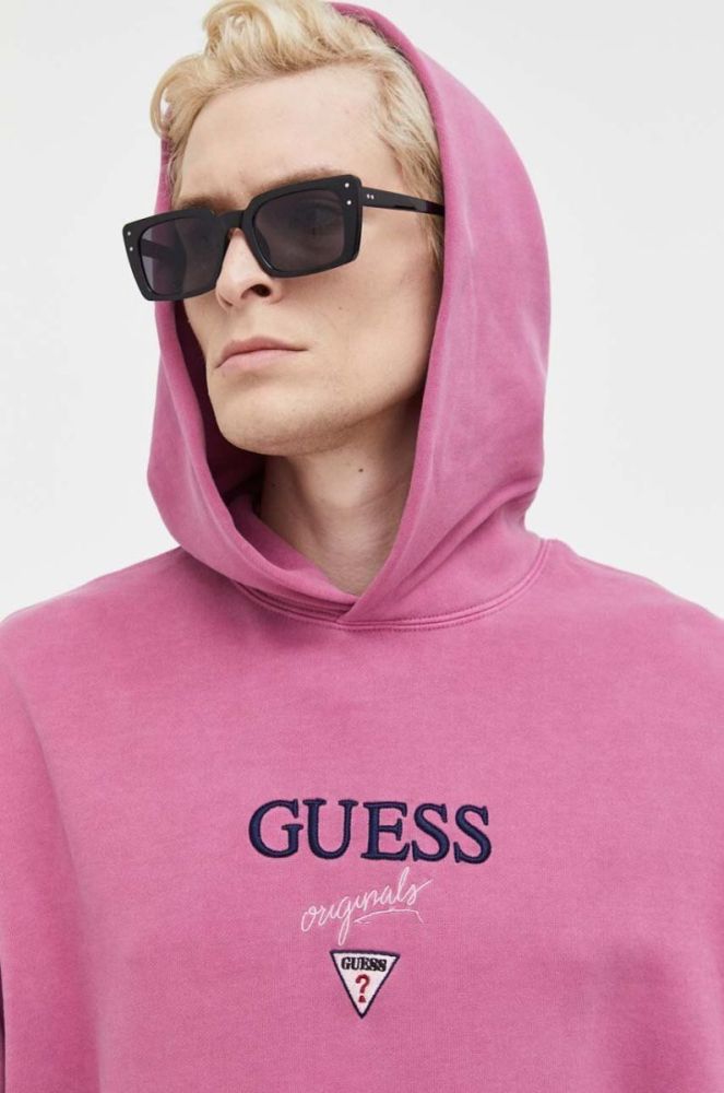 Кофта Guess Originals колір фіолетовий з капюшоном з аплікацією фото 9