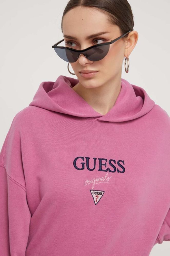 Кофта Guess Originals колір фіолетовий з капюшоном з аплікацією фото 10
