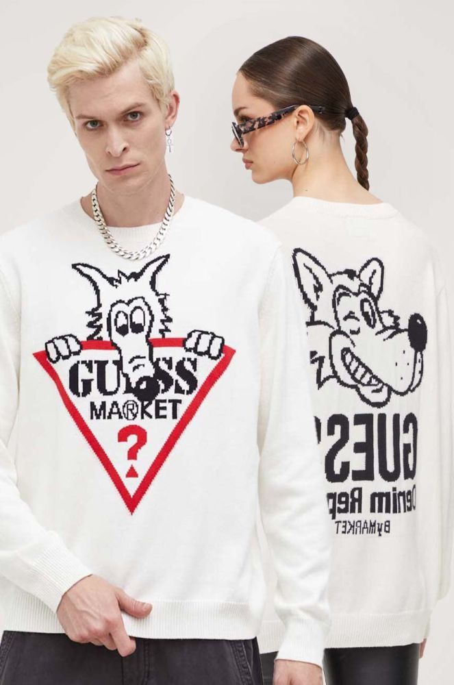 Бавовняний светр Guess Originals колір бежевий легкий