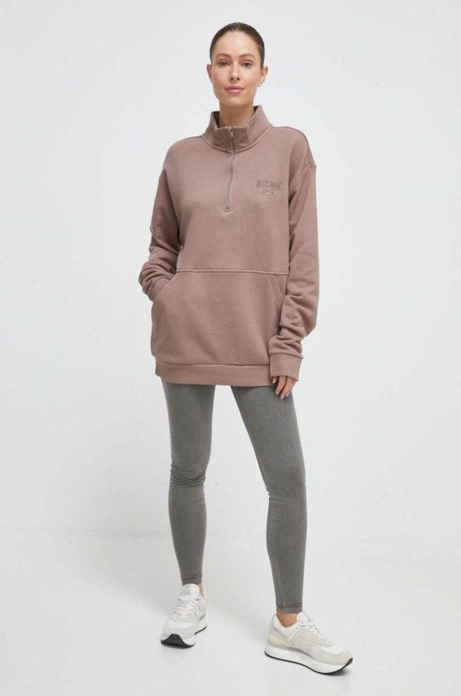 Бавовняна кофта Reebok Classic колір коричневий з аплікацією фото 5