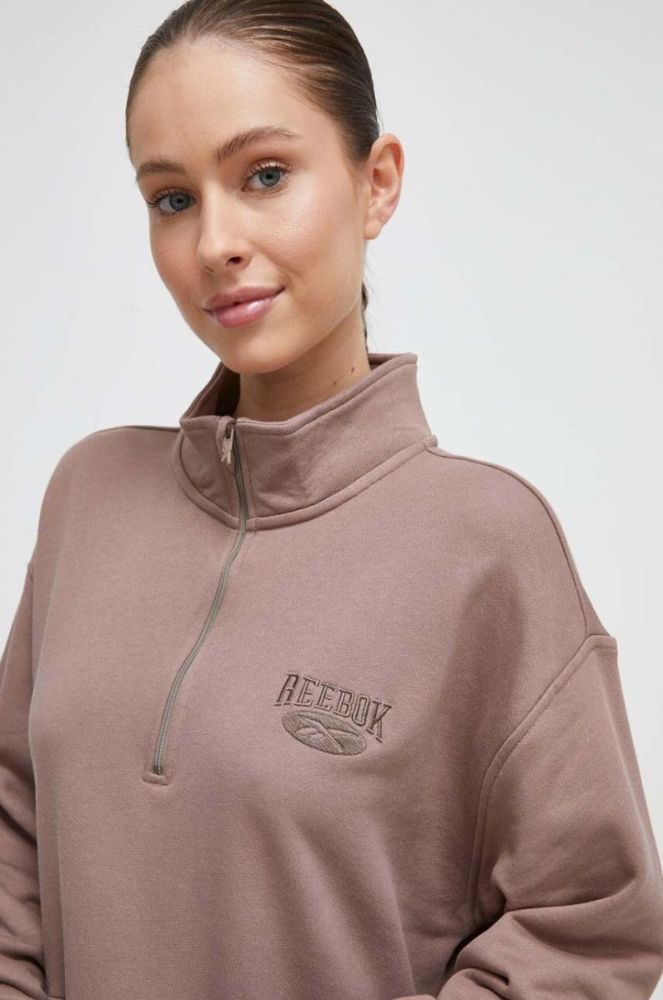 Бавовняна кофта Reebok Classic колір коричневий з аплікацією фото 8