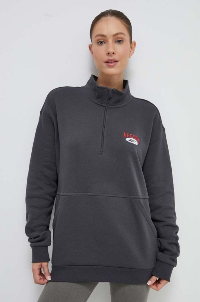 Бавовняна кофта Reebok Classic колір сірий з аплікацією фото 3