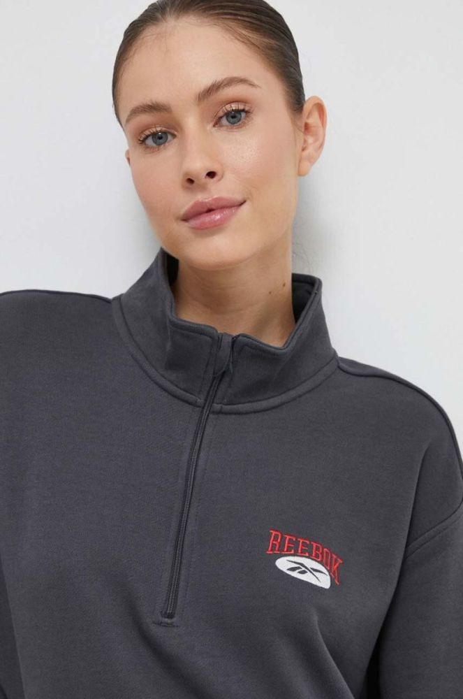 Бавовняна кофта Reebok Classic колір сірий з аплікацією фото 9