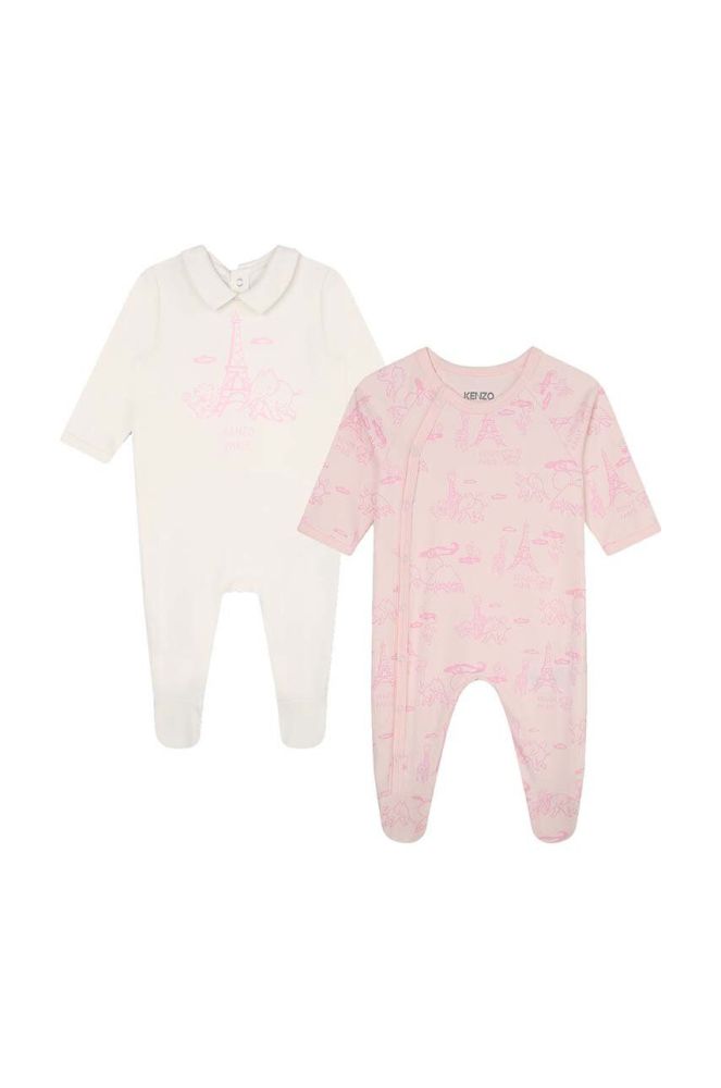 Дитячі бавовняні повзунки Kenzo Kids 2-pack колір рожевий (3458333)