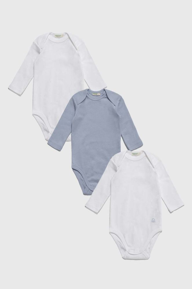 Дитяче бавовняне боді United Colors of Benetton 3-pack колір блакитний (3400644)