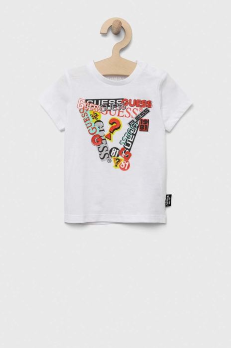 Бавовняна футболка для немовлят Guess колір білий з принтом (3338052)