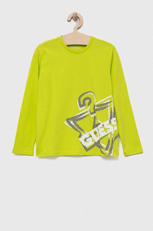 Дитячий бавовняний лонгслів Guess колір зелений з принтом (3321906)