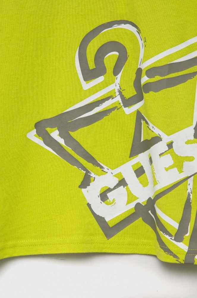 Дитячий бавовняний лонгслів Guess колір зелений з принтом (3321906) фото 3