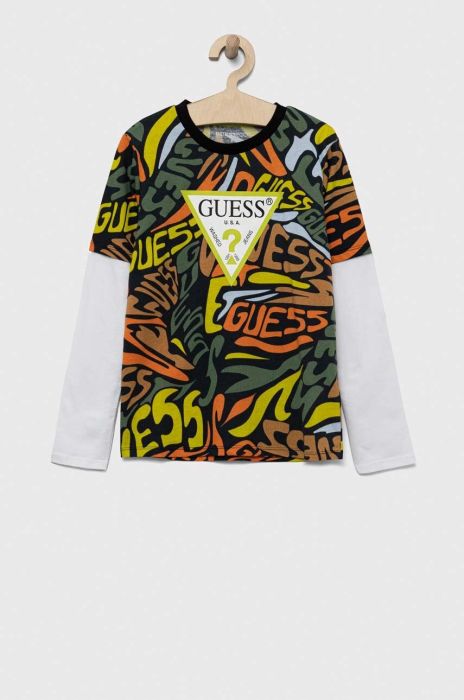 Дитячий бавовняний лонгслів Guess візерунок колір барвистий (3293800)