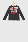 Дитячий бавовняний лонгслів Guess колір сірий з принтом (3338072)