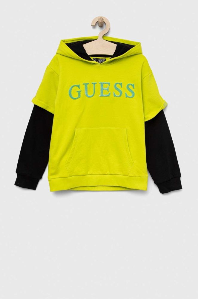 Дитяча бавовняна кофта Guess колір зелений з капюшоном візерунок (3293808)