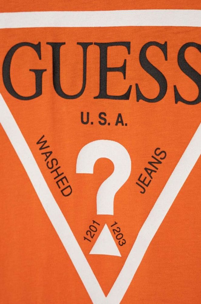 Дитячий бавовняний лонгслів Guess колір помаранчевий з принтом (3362584) фото 2