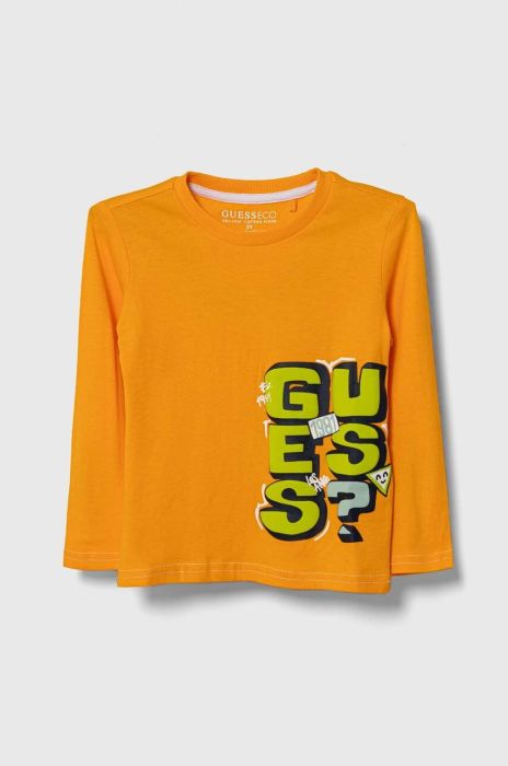 Дитячий бавовняний лонгслів Guess колір помаранчевий з принтом (3365847) Дитячий бавовняний лонгслів Guess колір помаранчевий з принтом (3365847)