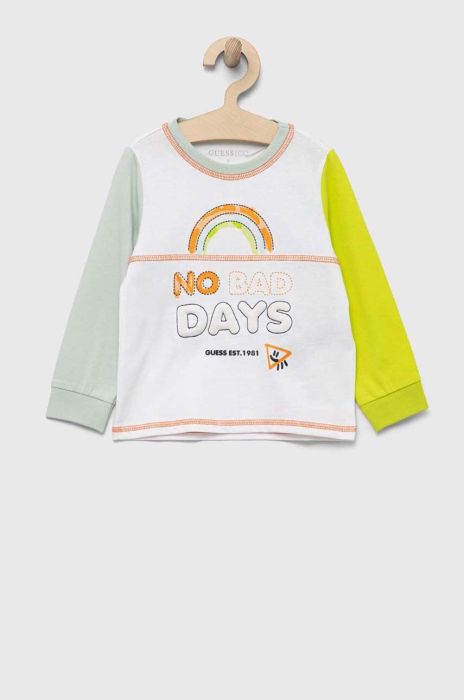 Дитячий бавовняний лонгслів Guess колір зелений з принтом (3305868)