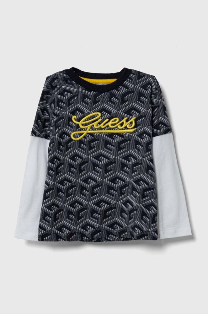 Дитячий бавовняний лонгслів Guess колір синій візерунок (3365861)