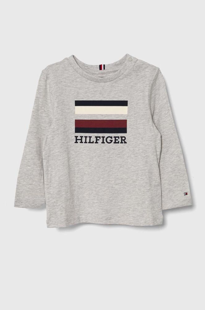 Дитячий бавовняний лонгслів Tommy Hilfiger колір сірий з принтом (3362617)